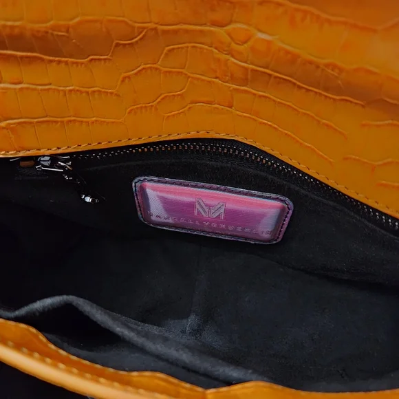 MARCELL VON BERLIN MAXI CROSSBODY BAG ORANGE CROC CROC EMBOSSED GLOSSY LEATHER - Picture 9 of 11